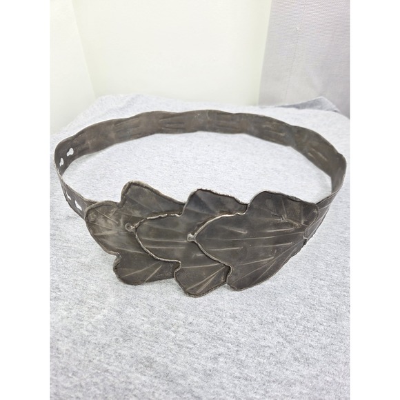 Vintage Womens Handmade Solid Brass Wide Statement Adjustable Leaf Belt 34in main image 12